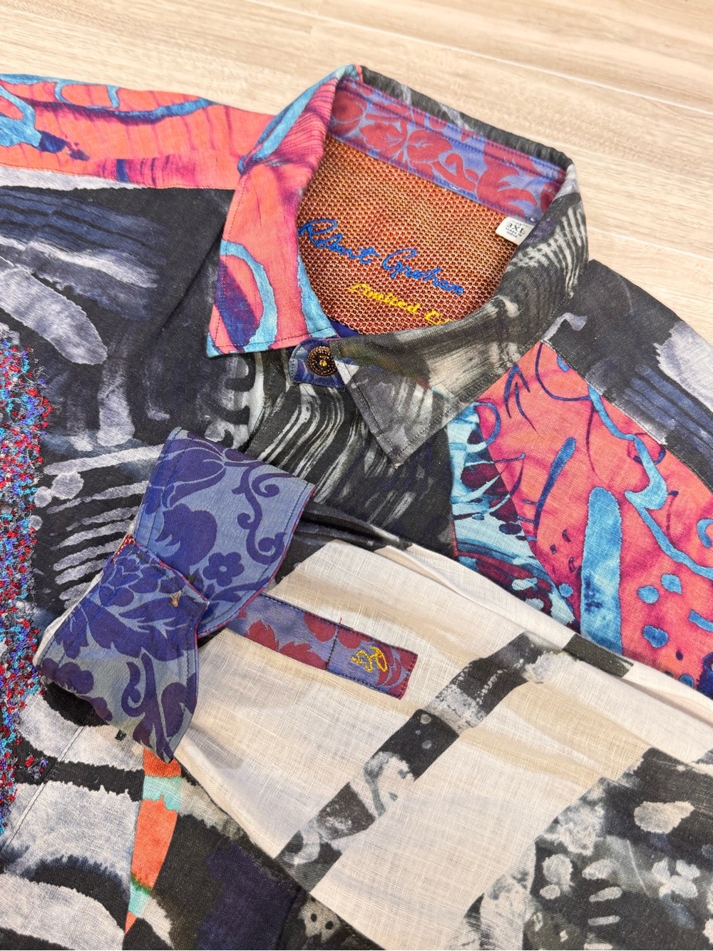 Robert Graham Hooked On You Linen Abstract Embroidered Shirt 3XL LIMITED EDITION